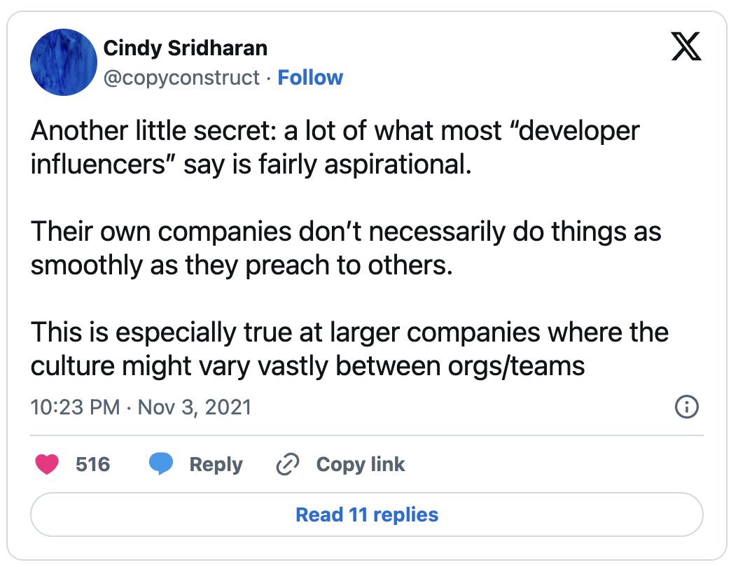 Cindy Sridharan tweet